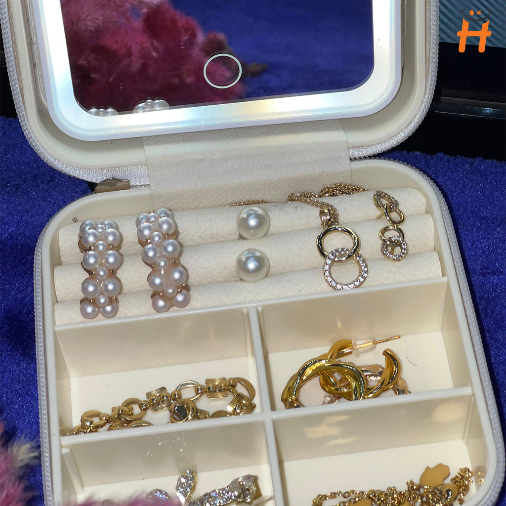 Petit Coffret À Bijoux multifonctionnel Avec Miroir Led