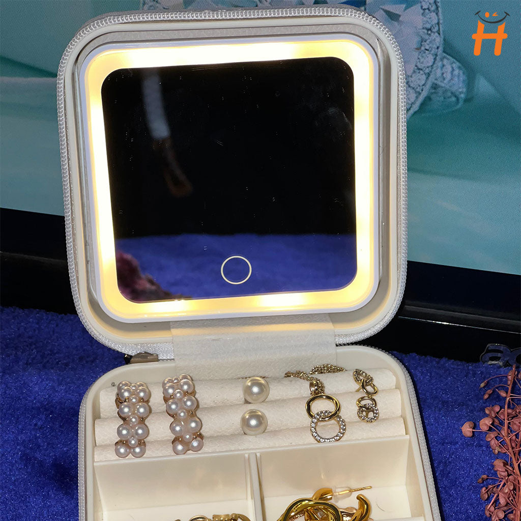 Petit Coffret À Bijoux multifonctionnel Avec Miroir Led