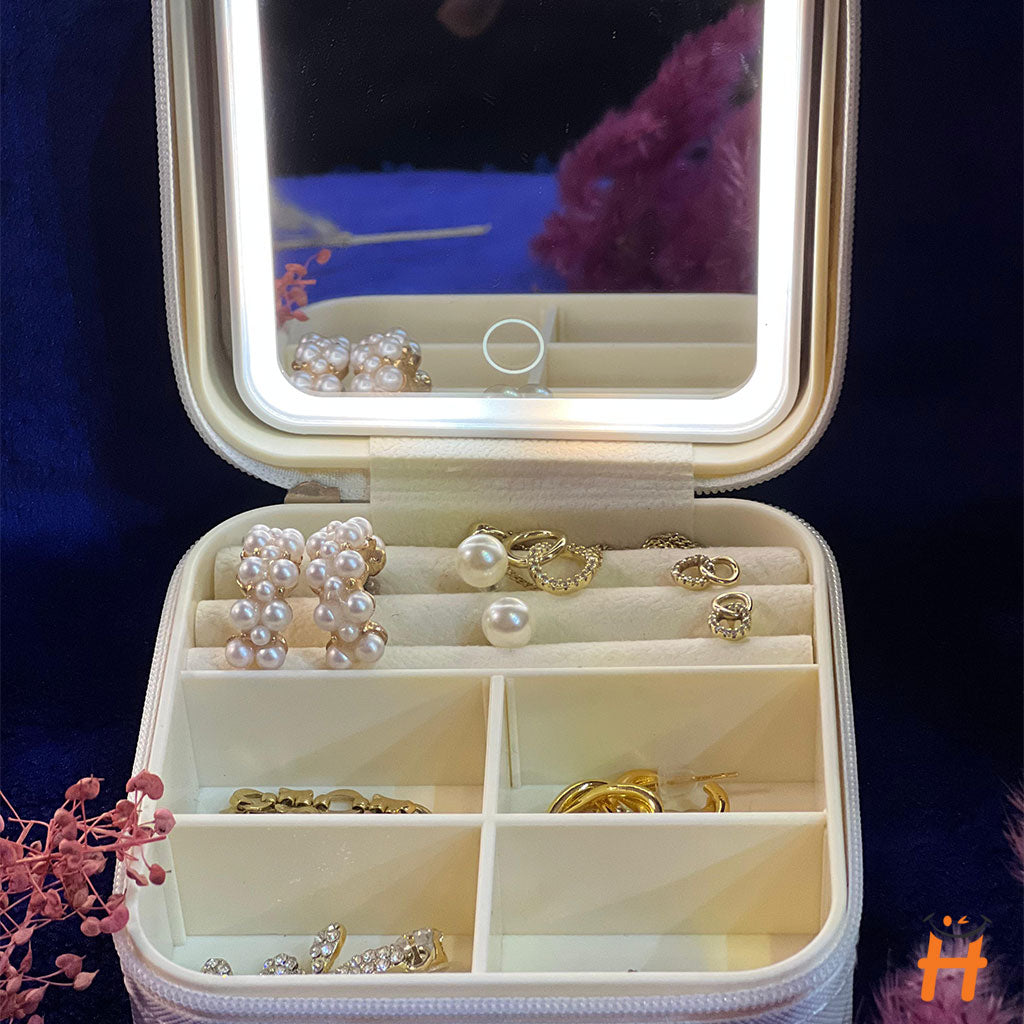 Petit Coffret À Bijoux multifonctionnel Avec Miroir Led